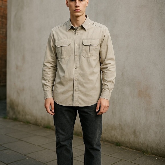 Propper Tactical Shirt Mens Khaki Long Sleeve Zip Button Size Medium Regular - Picture 1 of 9